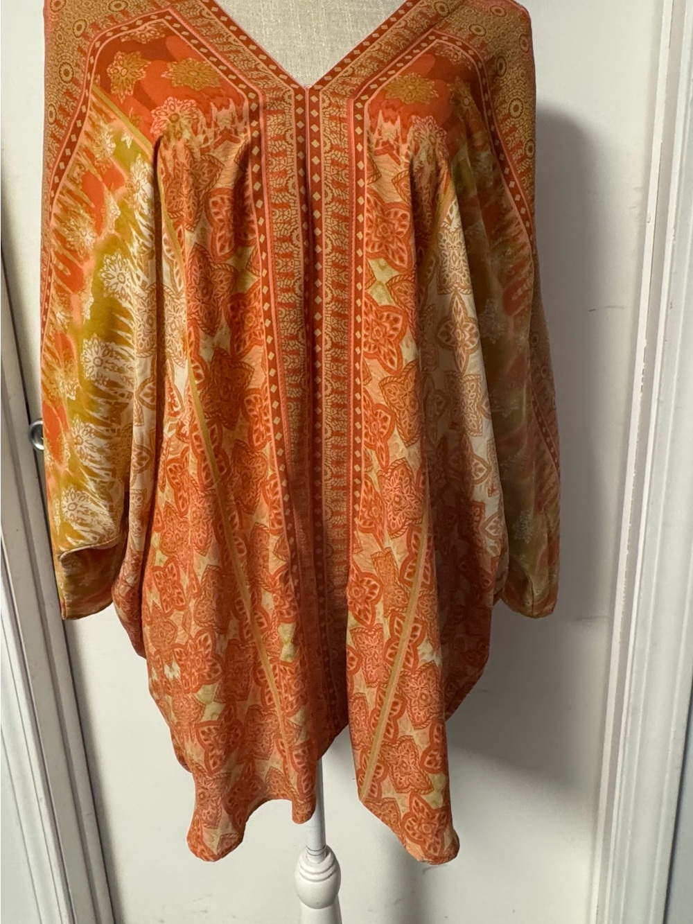 Rose & Olive Orange and Yellow Paisley V-Neck Tunic - Picture 3 of 8